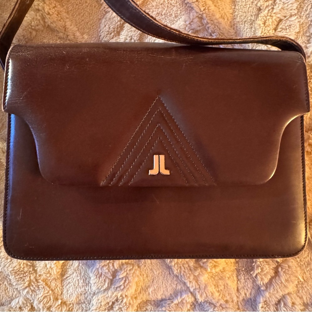 Vintage Lanvin Paris Brown Leather Flap Shoulder Bag | JL Logo | 80s 90s - Picture 5 of 15